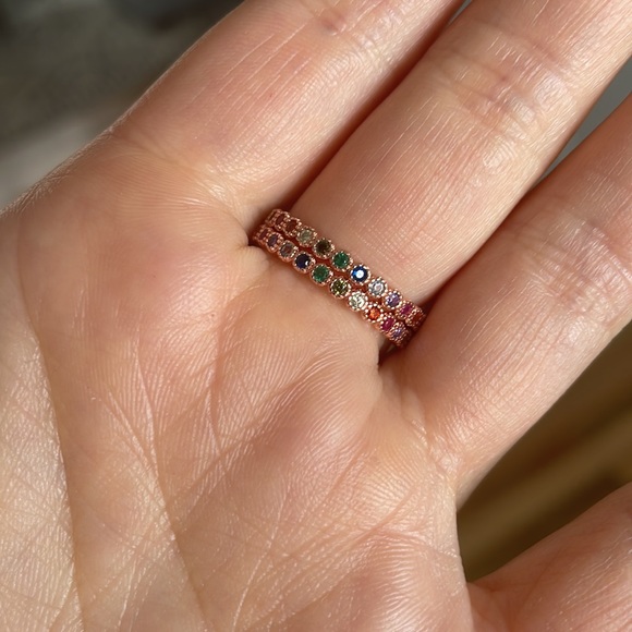 Rose gold tone rainbow gemstone stacking rings - Picture 3 of 3